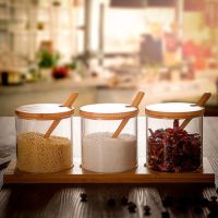 1/3pcs Set Glasses Bottle Spices Jar for Candy Tea Coffee Beans Storage Container with Wood Lid Food Kitchen Storage Organizer