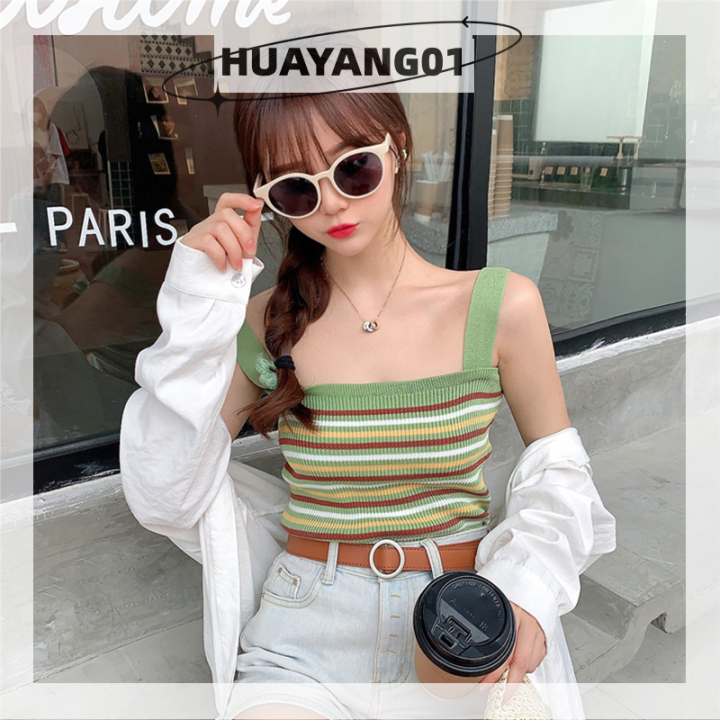 huayang01-2023-new-hot-fashion-lazlook-เสื้อกล้ามถักลายทางวินเทจฤดูร้อนเสื้อกล้ามผู้หญิงแขนกุดหวานเข้ารูป