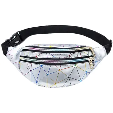 Fanny Pack Waist Bags for Women Shiny Holographic Waist Bum Bag Waterproof  for Festival Party Travel Rave Hiking Silver