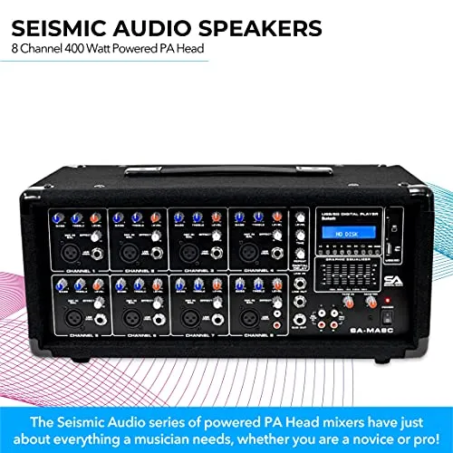 Seismic Audio 400W Powered PA Head Audio 8-Channel Mixer with