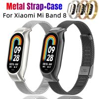 สายนาฬิกาหัวเข็มขัดสแตนเลสสำหรับ Mi Band 8สายข้อมือโลหะ + เคส Mi Band 8 Band8หัวเข็มขัดพลาสติกอุปกรณ์ตกแต่ง