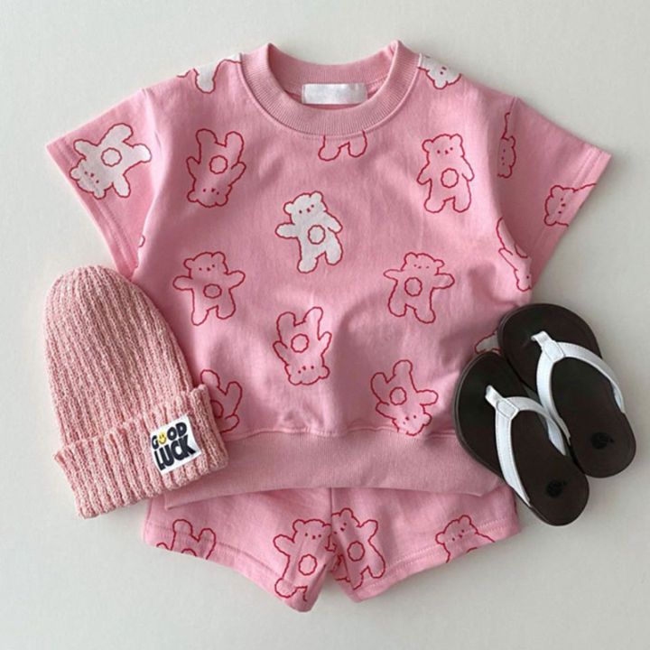 milancel-baby-suit-bear-print-2pcs-cute-tees-and-shorts-toddler-set-korean-infant-clothes