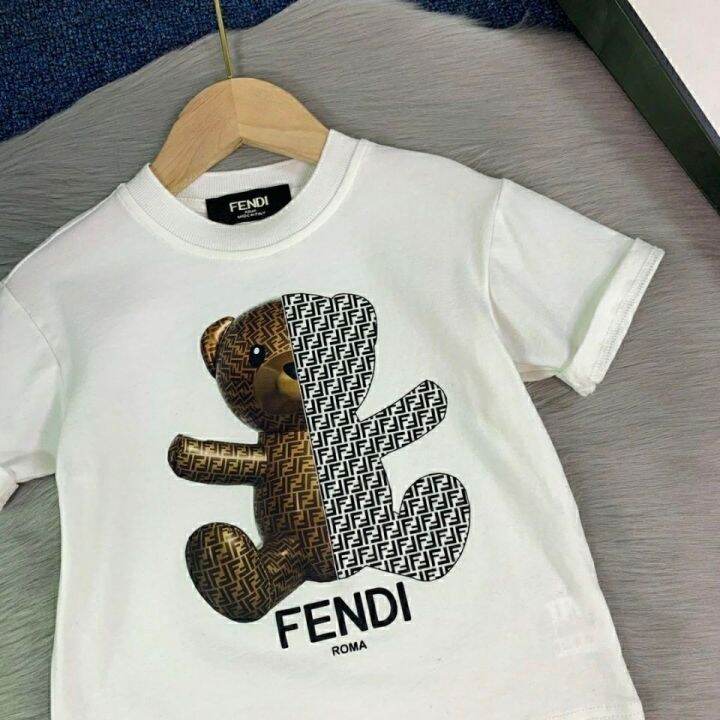 fendi-ฤดูร้อนใหม่เด็กแขนสั้นเสื้อยืดชุดสองชิ้นกีฬาสันทนาการกางเกงขาสั้นเด็กโต