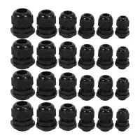 24 Pcs Plastic Waterproof Adjustable 3.5 - 13mm Cable Gland Joints, PG7, PG9, PG11, PG13.5, PG16, Pack of 24