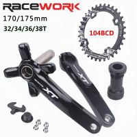 RACEWORK XT Hollowtech 104BCD MTB Bicycle Crankset Bike Chainring 170mm 175mm Black Round 32T 34T 36T 38T Aluminum Alloy