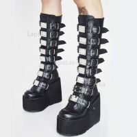 Lapolaka 2021 Punk nd New INS Hot High Heel Wedges Platform Round Toe Zip Women Shoes Fashion Ankle Boots Big Size 34-50