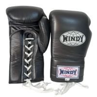 Windy Lace up Gloves BGL ( 18 oz.) ฺBlack Genuine Leather 100%  MuayThai MMA K1นวมเชือก ชกมวยไทย วินดี้สปอร์ต ทำจากหนังแท้ สีดำ