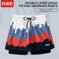 YUKE Mens Swim Trunks 2023 New Fashion Adult Double Loose Large Size Swim Trunks Student Swim Training Shorts Beach Pants