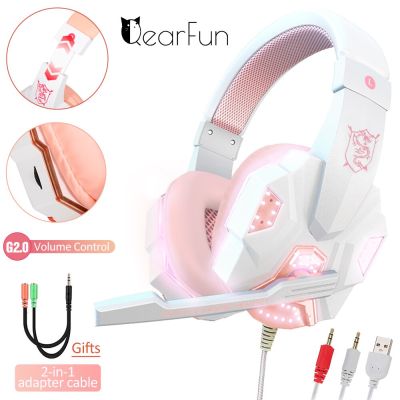 ZZOOI QearFun LED Headset Gamer Headphones With Microphone Pink Earphone Gaming Headset Gamer Girl Wired helmets for PC PS4 Laptop