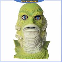 Fish Head Monster Mask Green Fish Head Cover Cool Frog Monster Fish Animal Full Face Mask Halloween Props Can Open Cover TikTok Funny Halloween Green Head Monster Sand Carving Green Head Fish Head Cover