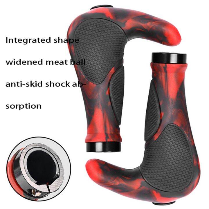 1-pair-bicycle-horn-handle-set-fly-vice-handle-ergonomic-rubber-lock-aluminum-alloy-meat-ball-dead-handle-blue