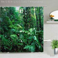 【CW】№  Landscape Shower Curtains Leaves Garden Scenery Curtain