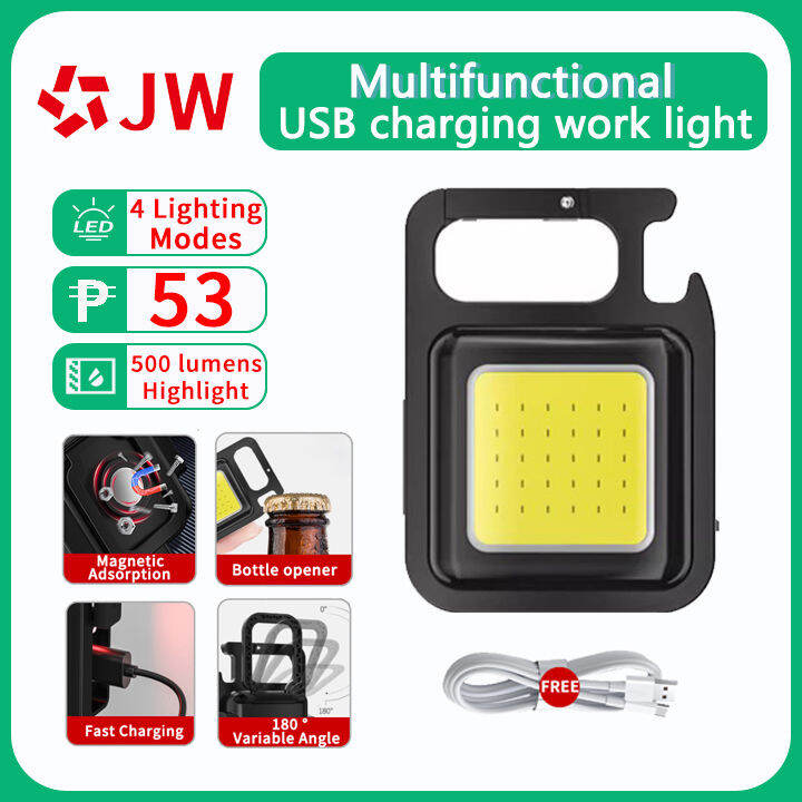 Jw Tech Multifunctional Usb Rechargeable Cob Work Lamp Mini Keychain Led Light For Outdoor 2686