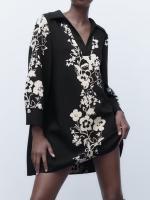 ♨✷☾ TRAF 2022 Spring Autumn Ladies Printed Mini Dresses Fashion Elegant V-neck Dresses Vintage Simple Long Sleeve Vestidos