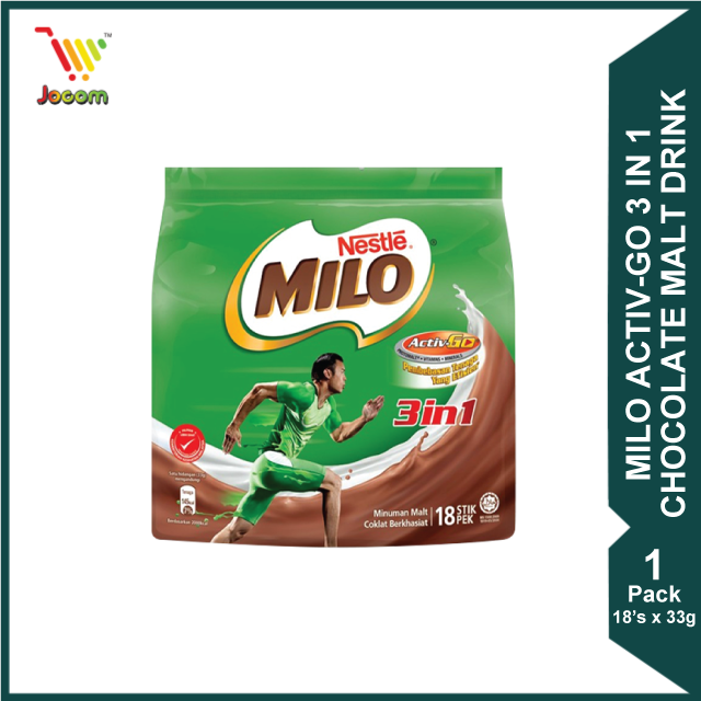 Nestlé Milo ActivGo 3 In 1 Chocolate Malt Drink (18's x 33g) [KL & Selangor Delivery Only] Lazada