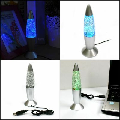 Rocket Multi Color Changing Lava Room Indoor Night Lamp RGB LED Glitter USB Light Night Lighting