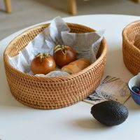 TEXVietnamese Rattan Woven Fruit Basket Table Top Coffee Table Snack Dried Fruit Tray Kitchen Storage Basket Nut Storage Box