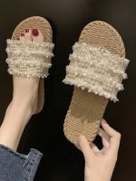 ┋✲✧ Net red pearl one-word slippers womens summer 2023 new style outerwear cute girls heart seaside beach sandals and slippers