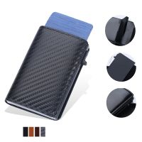 Dompet Tempat Kartu Kredit Anti Rfid Baru Pria Ramping Mini Serat Karbon Hitam Casing Tempat Kartu Bisnis Dompet Minimalis Logam Pop Up