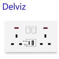 Delviz Type-C Quick charge Ports Dual 13A Power outlet Switch control socket 18W smart charging UK standard Wall USB socket