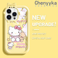 เคส Chenyyka สำหรับ Iphone 14 Pro Max 14 Plus เคสการ์ตูนน่ารักลายแมว Hello Kitten ใหม่อัพเกรดซิลิโคนสีกันกระแทกแบบใสนิ่มเคสมือถือเคสโปร่งใสลายกล้องถ่ายรูปที่สร้างสรรค์ฝาครอบป้องกัน