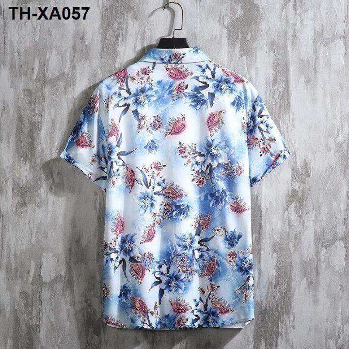 mens-hawaiian-hainan-travel-flower-plus-size-beach-half-sleeve-thin-section-breathable-top