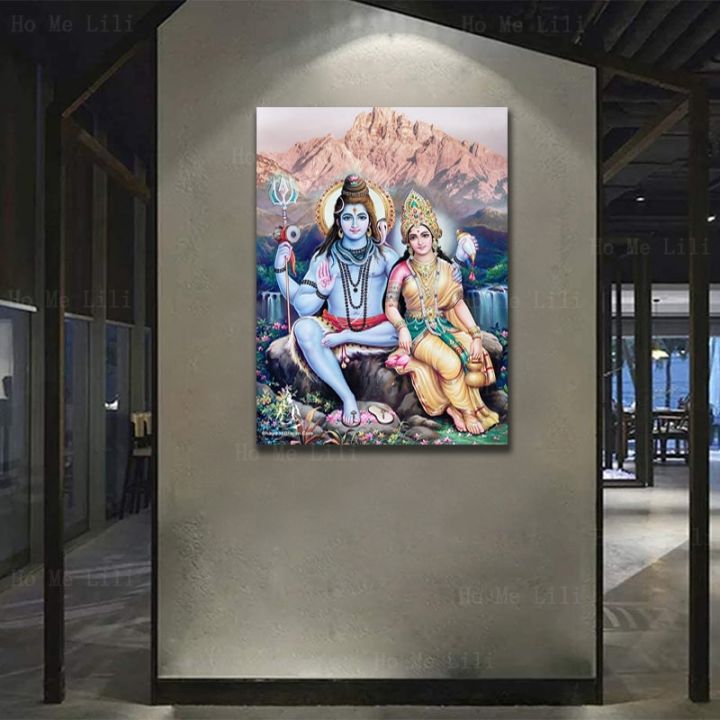 ฮินดูผ้าใบผนังศิลปะ-สองคนรักของเทพ-shiv-shangkar-และ-parvati-tandava-ห้องนั่งเล่นที่สมบูรณ์แบบตกแต่งโดย-ho-me-lili