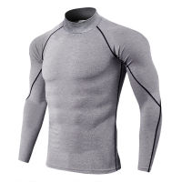 Long Sleeve Fitness Gym Clothing Stand Collar Compression Shirt Winter Sport Shirts Cycling Stretch Sportswear Men Camiseta