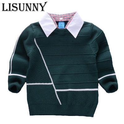 2023 Shirt collar Boys Sweaters Baby stripe Pullover Knit Kids Clothes Autumn Winter New Children Sweaters Boy Clothing School