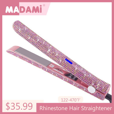 Rhinestone Hair Flat Iron Titanium Floating Plate Crystal Hair Straightener Curler Fast Heating Straightening Irons Dual Voltage