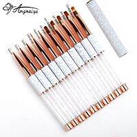 ANGNYA New Nail Art Brush Drawing Painting Flower Liner Pen Marble Pattern Metal Handle UV Gel Polish Manicure Tools 5/7/9mm Artist Brushes Tools