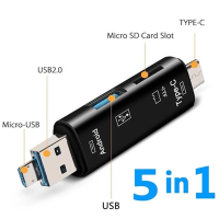 5 In 1 Usb เอนกประสงค์2.0 Type C /Usb/ไมโคร Usb /Tf/sd เครื่องอ่านการ์ดความจำ OTG อะแดปเตอร์ตัวอ่านการ์ดอุปกรณ์เสริมโทรศัพท์มือถือ