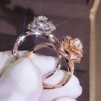 925 Silver 1.2Ct Round Cut Diamond Ring Sparkling Rose Flower Natural Gemstone White Sapphire Birthstone Rings