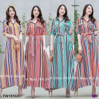 MM18568 แมกซี่เดรส ทรงปล่อย ลายคัลเลอร์ฟูล .Maxi dress, release style, colorful pattern..