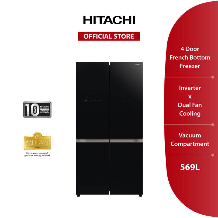 Hitachi Inverter 4 Door French Bottom Freezer Deluxe Refrigerator 569L