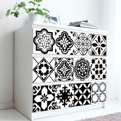 ✳☑✗ 10/15/20cm Black amp; White Tile Sticker Bathroom Kitchen Backsplash Desk Wardrobe Waterproof Wallpaper Home Decor Floor Art Mural