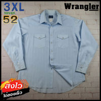 Wrangler®แท้ อก 52 ไซส์ 3XL เสื้อเชิ้ตผู้ชาย แรงเลอร์ สีฟ้า เสื้อแขนยาว กระดุมมุก เนื้อผ้าดี