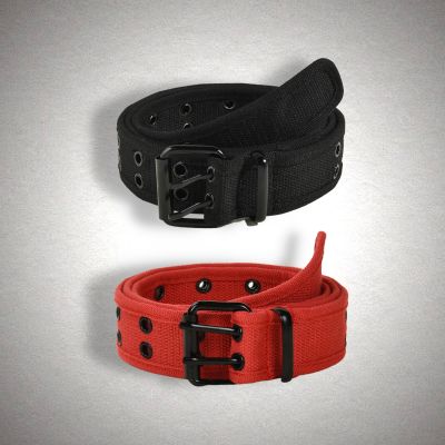 【CW】 Punk Men Canvas Belt Unisex Women Double Grommet Hole Pin Buckle Tactical Belt Trousers Waist Belt Adjustable Waistband Military