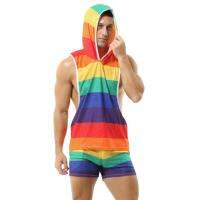 2023 New Rainbow Hooded Mens Tank Tops Mesh Breathable Sexy V-neck Vests Men Shorts Streetwear Tops Tee Sports Fitness Singlets