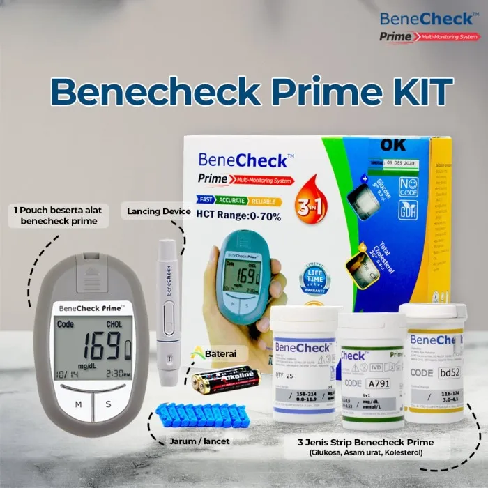 Benecheck PRIME KIT Multi Parameter 3 In1 GCU - Alat Cek Gula Darah ...