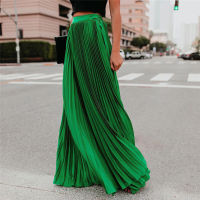 Pleated Chiffon High Waist Womens Maxi Skirts Floor Length Solid Long Skirt Ladies 2020 Loose Green Black Pink Bottoms Female