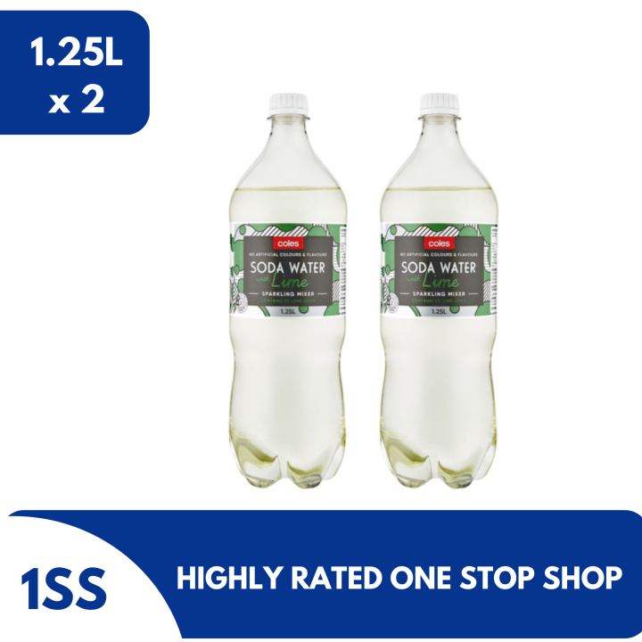 Coles Soda Water Lime Sparkling Mixer, 1.25L set of 2 (Exp Oct 2, 2024