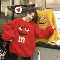 สต็อกไทย❌FF เสื้อกันหนาวปักลาย ผ้าสำลี m&amp;m ทรงโอเวอร์ไซส์ 2สี เสื้อผ้าแฟชั่น