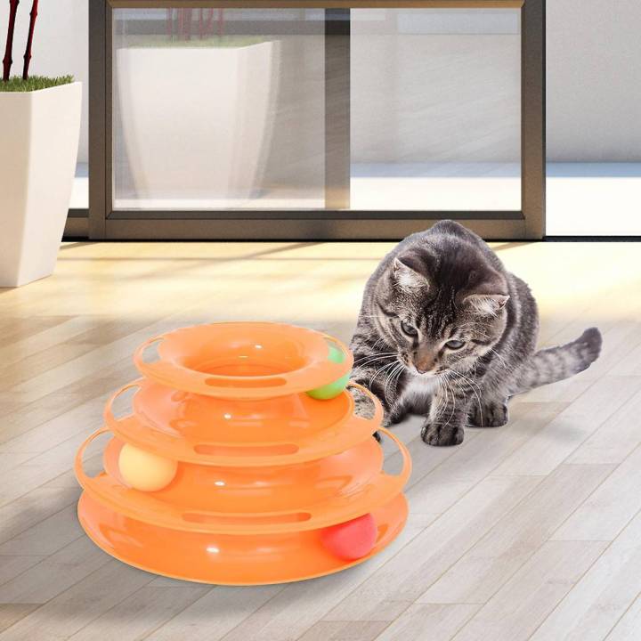 ของเล่นแมว-รางบอลทาวเวอร์-3-ชั้น-สีส้ม-รางบอลแมว-plastic-three-levels-tower-tracks-cat-toy-คอนโดแมว-คอนโดแมว-อาหารแมว-ชุดแมว-ขนาด-25-14-16-cm
