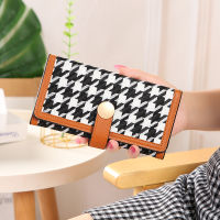 Dompet Koin อเนกประสงค์กระเป๋าสตางค์ใบสั้นกระเป๋าสตางค์ Houndstooth แบบสามพับ