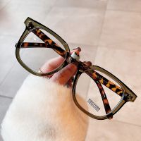 SO&amp;EI Fashion Square Glasses Frame Women Retro Clear Anti-blue Light Eyewear Men Optical Leopard Rivets Eyeglasses Frame