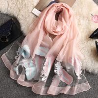 【cw】 Silk Scarves Scarf 2019 New Embroidery Feather Beach Soft Wrap Ladies Shawl veil 【hot】