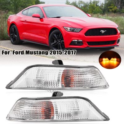 ♂◎ Car Front Bumper Corner Turn Signal Lights For Ford Mustang 2015 2016 2017 Indicator Lamp With Bulbs Car Front Lights Accessorie