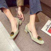 Autumn 2022 new womens kitten heels, cashmere fabric, metal fastener, Korean style, versatile high heels for work With 3-4 cm high