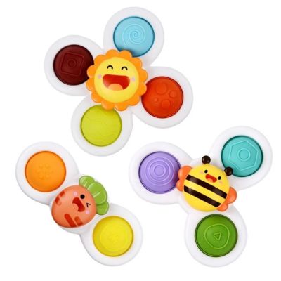 ZHUJI 3Pcs Sensory Learn Baby Shower Children Bathing Teether Rattles Spin Sucker Suction Cup Sucker Spinner Toy Bath Toy